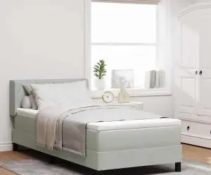 Pat box spring cu saltea, gri deschis, 90x190 cm, catifea