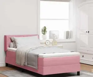 Pat box spring cu saltea, roz, 100x200 cm, catifea