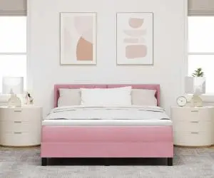 Pat box spring cu saltea, roz, 140x190 cm, catifea