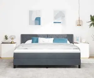 Pat box spring cu saltea, gri închis, 180x200 cm, catifea