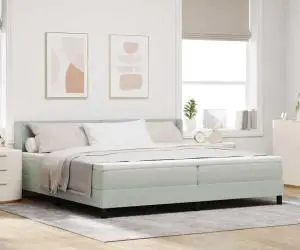 Pat box spring cu saltea, gri deschis, 200x200 cm, catifea