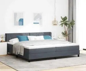Pat box spring cu saltea, gri închis, 200x200 cm, catifea