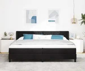 Pat box spring cu saltea, negru, 200x200 cm, catifea