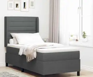 Pat cu saltea box Gri închis 90x200 cm din țesătură