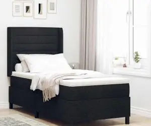 Pat cu saltea – Negru, 100x200 cm, material textil