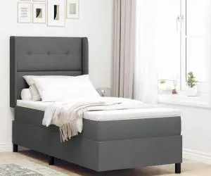 Pat cu saltea box Gri închis 90x190 cm, din material textil.