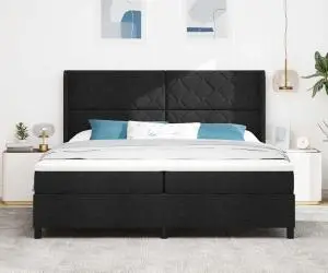 Pat cu arcuri Negru cu saltea - 200x200 cm din țesătură