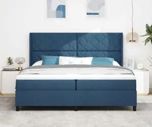 Pat cu saltea albastră 200x200 cm din țesătură