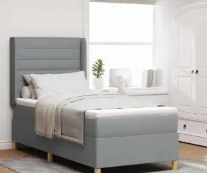 vidaXL Pat cu arcuri cu saltea gri deschis 90x200 cm, țesătură