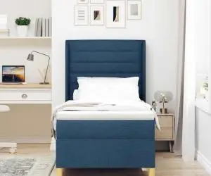 vidaXL Pat cu arcuri și saltea Albastru 100x200 cm, țesătură