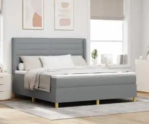 vidaXL Pat cu arcuri și saltea gri deschis 180x200 cm, țesătură