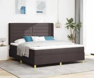 vidaXL Pat cu saltea cu arcuri Maro închis, 180x200 cm, Țesătură