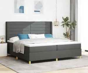 vidaXL Pat cu arcuri și saltea Gri închis 200 x 200 cm, țesătură
