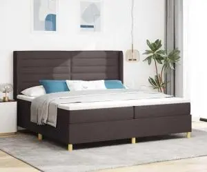 vidaXL Pat cu arcuri și saltea Maro închis 200x200 cm, țesătură