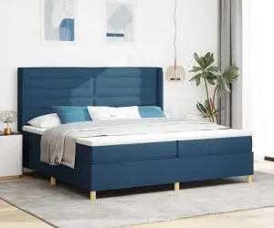 vidaXL Pat cu saltea cu arcuri Albastru 200x200 cm, țesătură.