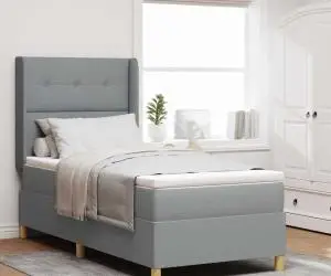 vidaXL Pat cu arcuri box și saltea gri deschis, 90x190 cm