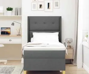 vidaXL Pat cu arcuri și saltea Gri închis 90x200 cm, țesătură
