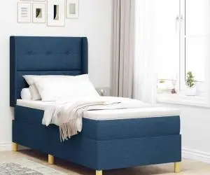 vidaXL Pat cu arcuri cu saltea albastră 90x200 cm, țesătură