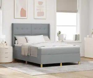 vidaXL Pat cu arcuri boxă și saltea gri deschis 140x190 cm, țesătură