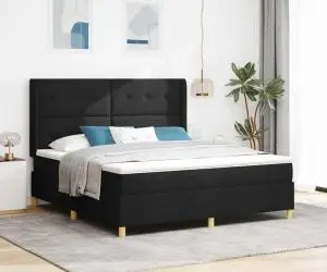 vidaXL Pat cu arcuri și saltea neagră de 180x200 cm, din țesătură.