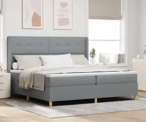 vidaXL Pat cu saltea cu arcuri Gri deschis 200 x 200 cm, țesătură