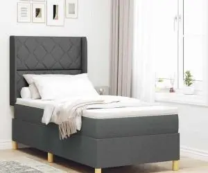vidaXL Pat cu saltea cu arcuri Gri închis 90 x 190 cm