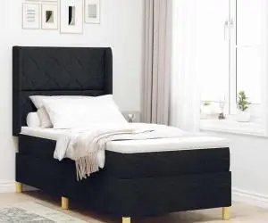 vidaXL Pat boxspring cu saltea, Negru, 90x200 cm, Țesătură