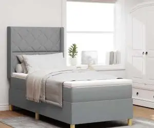 vidaXL Pat cu saltea și arcuri Gri deschis 100 x 200 cm. Țesătură