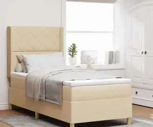 vidaXL Pat cu arcuri și saltea Crem 100x200 cm din material textil