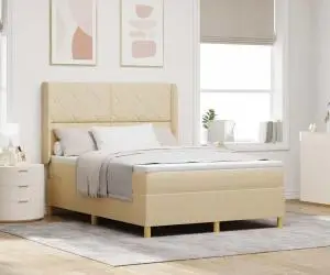 vidaXL Pat cu saltea cu arcuri Crem 140 x 200 cm - Țesătură