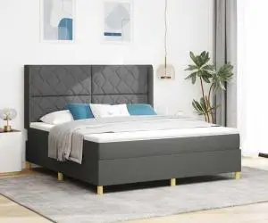 vidaXL Pat cu arcuri și saltea gri închis 180x200 cm, din material textil.
