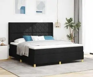 vidaXL Pat cu arcuri în cutie din stofă neagră de la cu saltea 180x200 cm