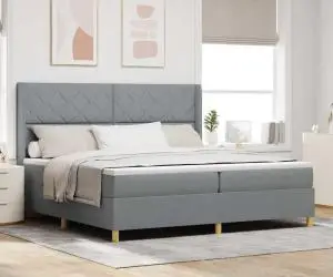 vidaXL Pat cu arcuri și saltea Gri deschis 200 x 200 cm, țesătură