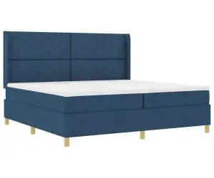vidaXL Pat cu arcuri , saltea Albastră - 200x200 cm, țesătură