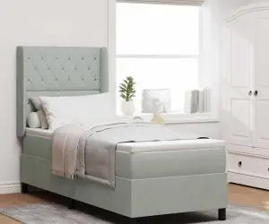 vidaXL Pat box spring cu saltea, gri deschis, 80x200 cm, catifea