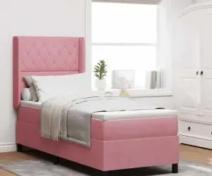 vidaXL Pat box spring cu saltea, roz, 80x200 cm, catifea