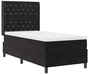 vidaXL Pat box spring cu saltea, negru, 90x190 cm, catifea