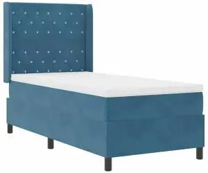 vidaXL Pat box spring cu saltea, albastru închis, 90x190 cm, catifea