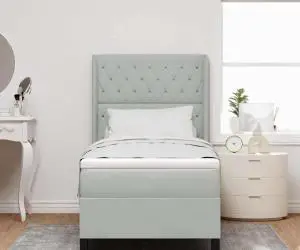 vidaXL Pat box spring cu saltea, gri deschis, 90x200 cm, catifea