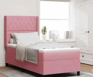 vidaXL Pat box spring cu saltea, roz, 90x200 cm, catifea