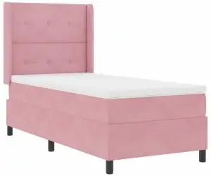 vidaXL Pat box spring cu saltea, roz, 80x200 cm, catifea