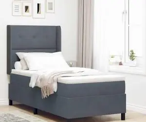 vidaXL Pat box spring cu saltea, gri închis, 90x200 cm, catifea