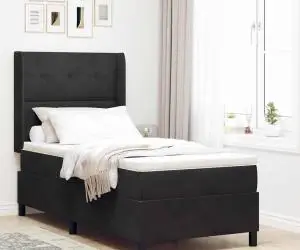 Pat Box Spring vidaXL cu saltea Negru 100x200 cm Catifea