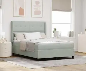 vidaXL Pat box spring cu saltea, gri deschis, 140x190 cm, catifea