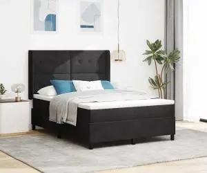 vidaXL Pat box spring cu saltea, negru, 140x190 cm, catifea