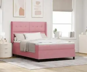 vidaXL Pat box spring cu saltea, roz, 140x190 cm, catifea