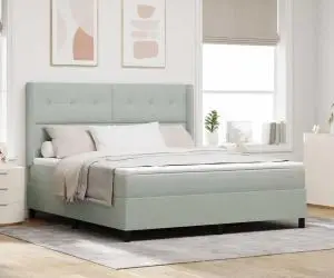 vidaXL Pat box spring cu saltea, gri deschis, 180x200 cm, catifea