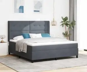 vidaXL Pat box spring cu saltea, gri închis, 180x200 cm, catifea