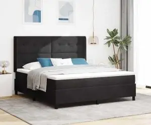 vidaXL Pat box spring cu saltea, negru, 180x200 cm, catifea