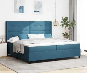 vidaXL Pat box spring cu saltea, albastru închis, 200x200 cm, catifea